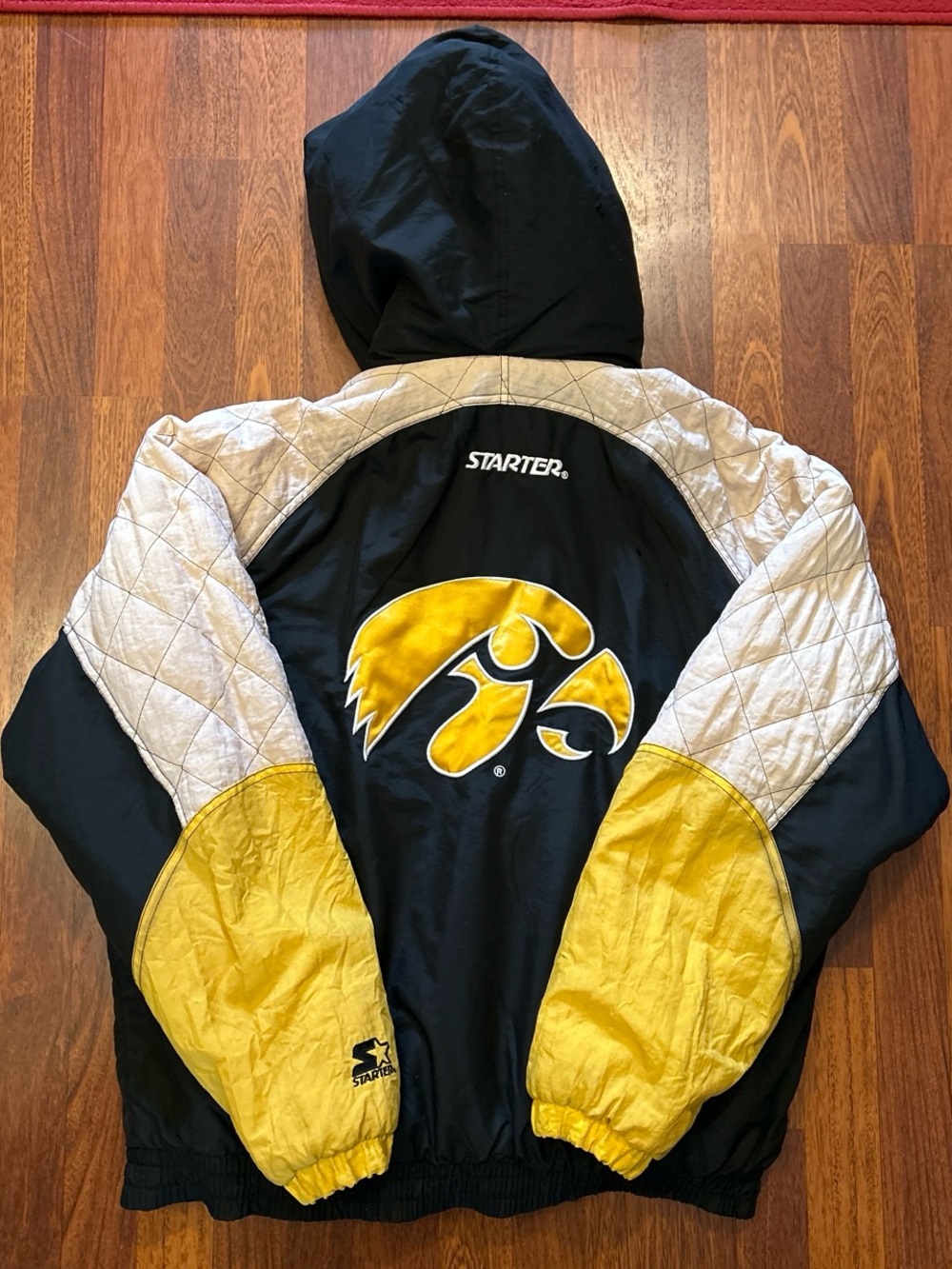 Vintage Iowa Hawkeye Starter Hooded Parka Jacket Colorblock Size Large